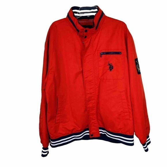US Polo Assn  Red Lined Zip-Up All-Weather Windbreaker Jacket Sz L‎ - Picture 1 of 13